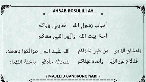 Ahbab Rosulilah Lirik Gandrung Nabi, Arab Latin dan Artinya - Tribunsumsel.com