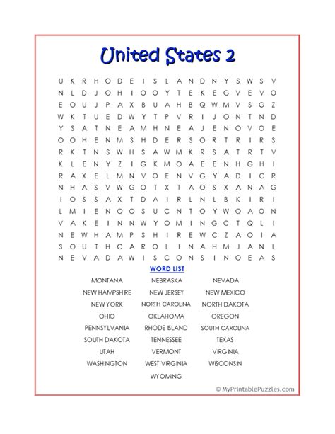 United States 2 Word Search | My Printable Puzzles