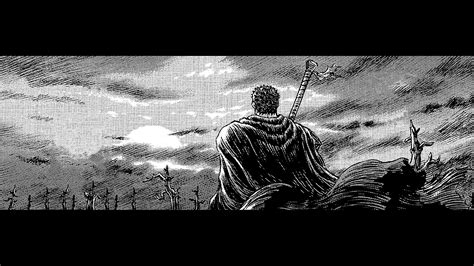 Wallpaper : Berserk, Guts, manga, anime men, cape, sword, Sun, sunset, monochrome, weapon ...