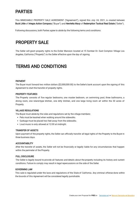 Commercial Property Sale Contract Template