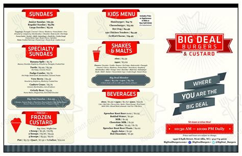 Menu at Big Deal Burgers & Custard restaurant, West Allis