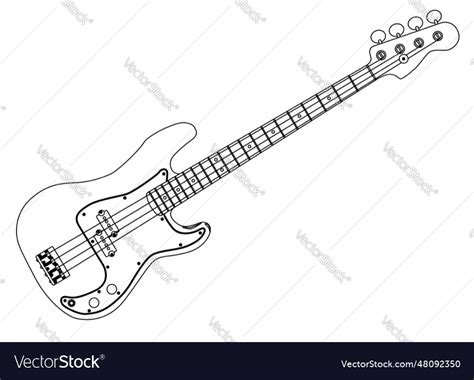 Bass guitar black line outline Royalty Free Vector Image