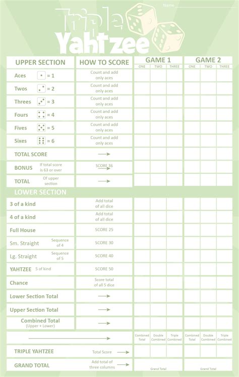 Triple Yahtzee Score Pads - 10 Free PDF Printables | Printablee