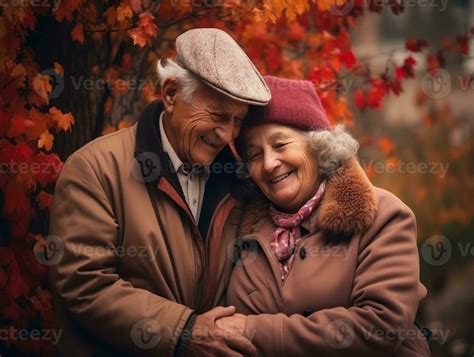 Loving old couple is enjoying a romantic autumn day AI Generative ...