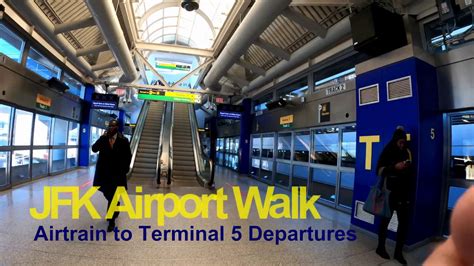 JFK Airport Terminal 5: Airtrain to Departures walk - YouTube