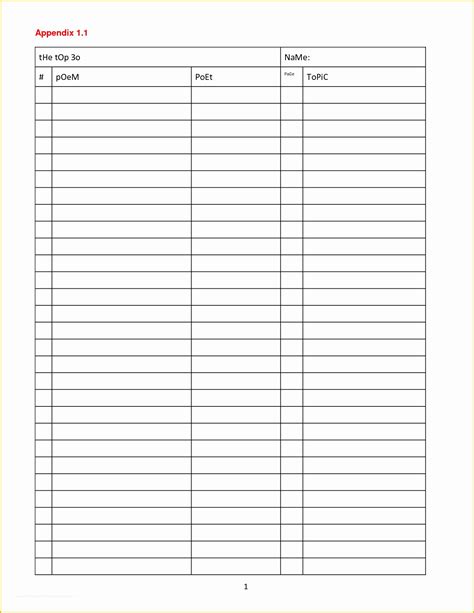 Free Printable 5 Column Chart