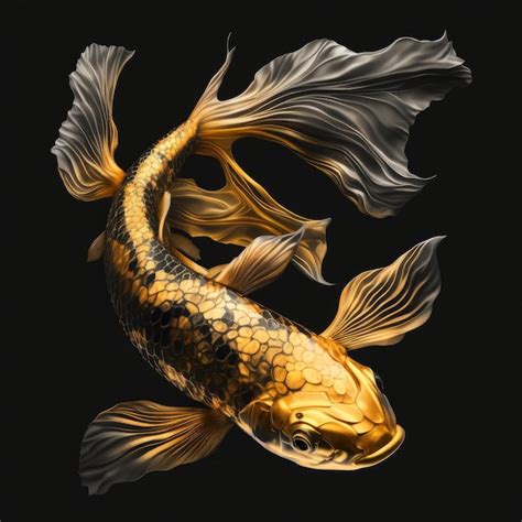 Premium Photo | Golden Koi Fish Swimming in a Dark Pond