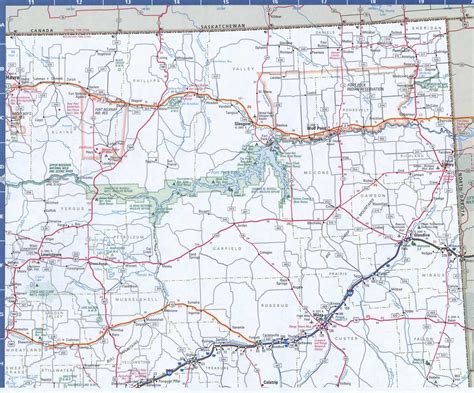 Map of Montana Eastern. Free highway road map MT with cities towns counties