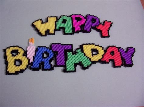 Perler happy birthday sign Melty Bead Patterns, Pearler Bead Patterns, Perler Patterns, Beading ...