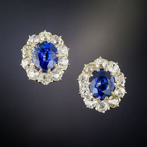 Antique Sapphire & Diamond Halo Stud Earrings - Antique & Vintage ...