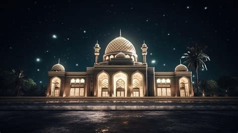 Premium AI Image | A mosque in the night with the lights on