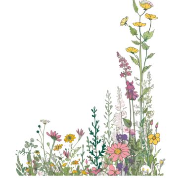 Wildflower Border Vector, Sticker Clipart Colorful Illustration Of Wildflowers Cartoon, Sticker ...