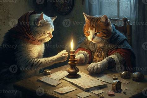 Fortune teller cat with tarot cards and candle illustration 23933644 Stock Photo at Vecteezy