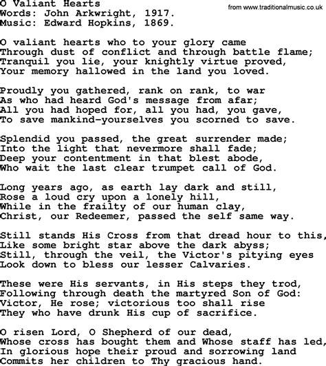 Funeral Hymn: O Valiant Hearts, lyrics, and PDF