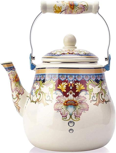 Amazon.com: 3.5 Quart Enamel Teapot, Large Porcelain Enameled Teakettle, Hot Water Tea Kettle ...