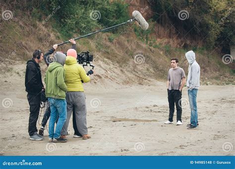 Behind The Scene. Film Crew Filming Movie Scene Outdoor Stock Photo ...