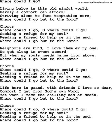 Baptist Hymnal, Christian Song: Where Could I Go- lyrics with PDF for printing