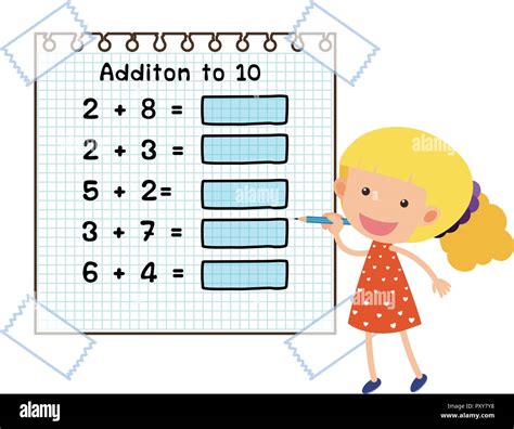 Math worksheet for addition to ten illustration Stock Vector Image ...