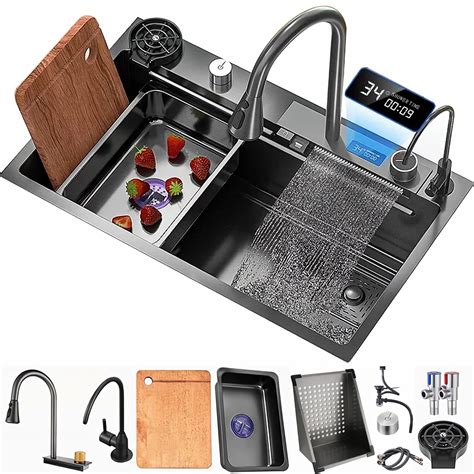 Black Sink Kitchen Sink New Stainless Steel Smart Sink Home Utility sink Multifunctional 3 in 1 ...