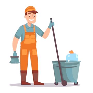 Custodian Clipart Cleaning Man With A Mop And Bucket Cartoon Vector, Custodian, Clipart, Cartoon ...