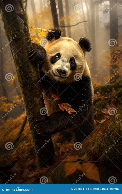 Adorable Giant Panda in Bamboo Forest. Amazing Wildlife Stock ...