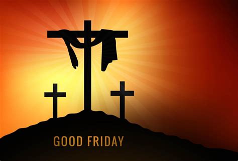 Good Friday with Crosses and Orange Sun Rays 1052127 Vector Art at Vecteezy