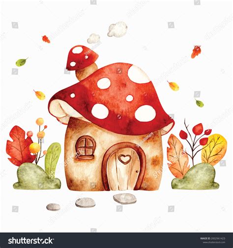 Watercolor Hand Drawn Mushroom House Stock Vector (Royalty Free ...