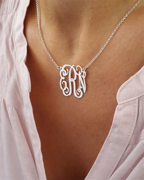 Monogram Initial Necklace Personalized Monogram 925 - Etsy