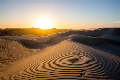 Footprints in desert sand dunes – License image – 71129247 lookphotos