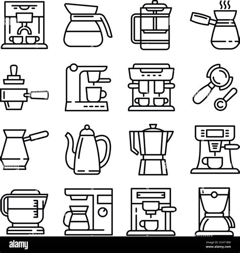 Coffee maker icons set. Outline set of coffee maker vector icons for web design isolated on ...