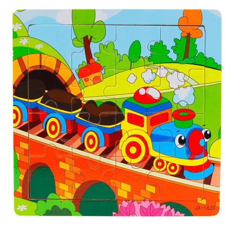 Cartoon Train Puzzle Wooden Kids 16 Piece Jigsaw Toys Education And ...