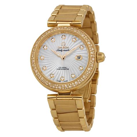 Omega De Ville Ladymatic Mother of Pearl Dial 18K Yellow Gold Diamond ...