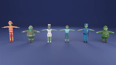 3D model 6 Cartoon Zombie APOCALYPSE Characters VR / AR / low-poly | CGTrader