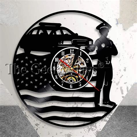 USA Policeman Wall Clock Police Station Wall Decor Vinyl Record Wall Clock USA Cop Retro Wall ...