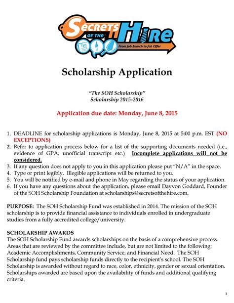 53 Scholarship Application Template | RedlineSP