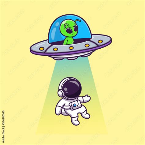 Cute Alien Spaceship UFO Invasion Astronaut Cartoon Vector Icon ...