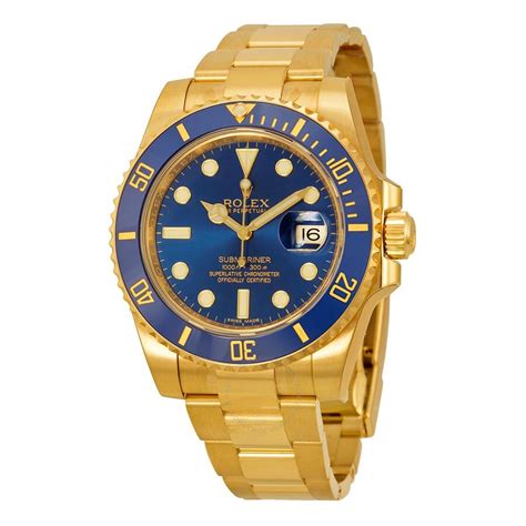 Rolex Submariner Blue Dial 18K Yellow Gold Oyster Bracelet Automatic Men's Watch 116618BLSO ...