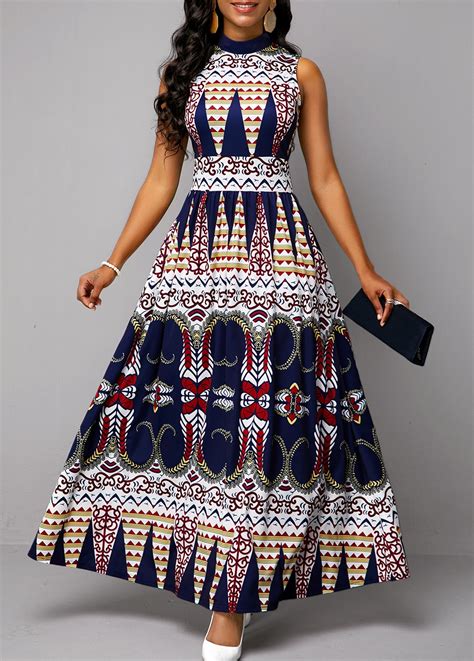 ROTITA Tribal Print Sleeveless Mock Neck Maxi Dress | Rotita.com - USD $21.87