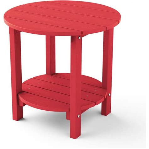 YEFU 18 in. Red Round Plastic Adirondack Outdoor Double Layer Patio Side Table HDYD6007 - The ...