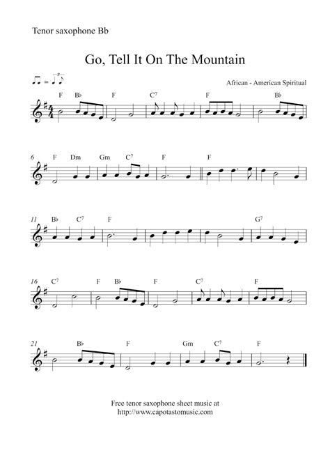 Easy Sheet Music For Beginners: Free Christmas tenor saxophone sheet music - Go, Tell It On The ...