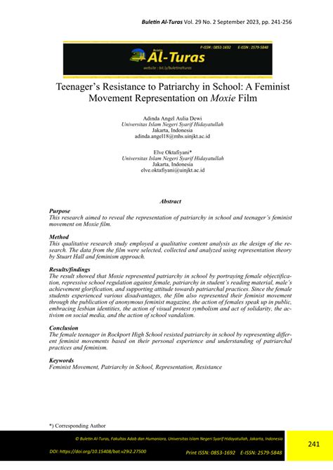 (PDF) Teenager’s Resistance to Patriarchy in School: A Feminist Movement Representation on Moxie ...