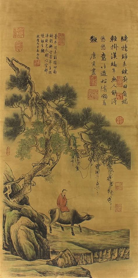 Hand painted Chinese paintings, picture landscape of the Tang Dynasty ...