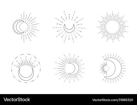 Sun and moon line design outline suns Royalty Free Vector