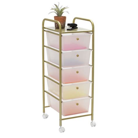 Honey-Can-Do 5-Drawer Rolling Storage Cart With Plastic Drawers, Gold