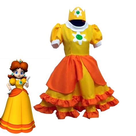 Game Super Mario Princess Daisy Cosplay Costume Girls Cute Lolita Dress Fancy Halloween Carnival ...