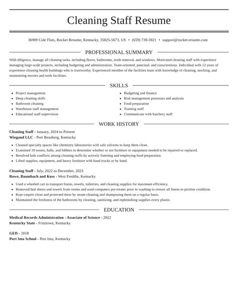 Cleaning Staff Resumes | Rocket Resume