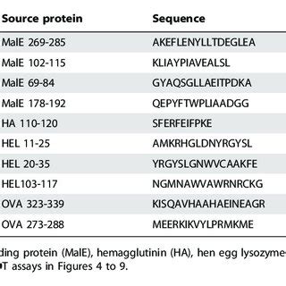 Antigenic peptides of model antigens. | Download Table