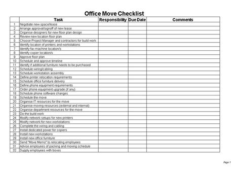 Office Move Checklist Excel | Templates at allbusinesstemplates.com