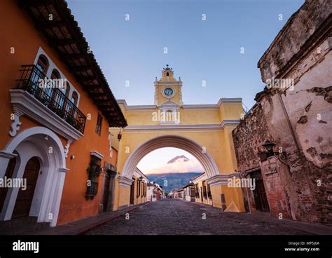 Colonial architecture in ancient Antigua Guatemala city, Central America, Guatemala Stock Photo ...