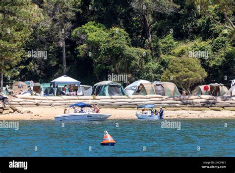 The Basin Campground Pittwater in Ku-ring gai chase national park, a series of campers have ...